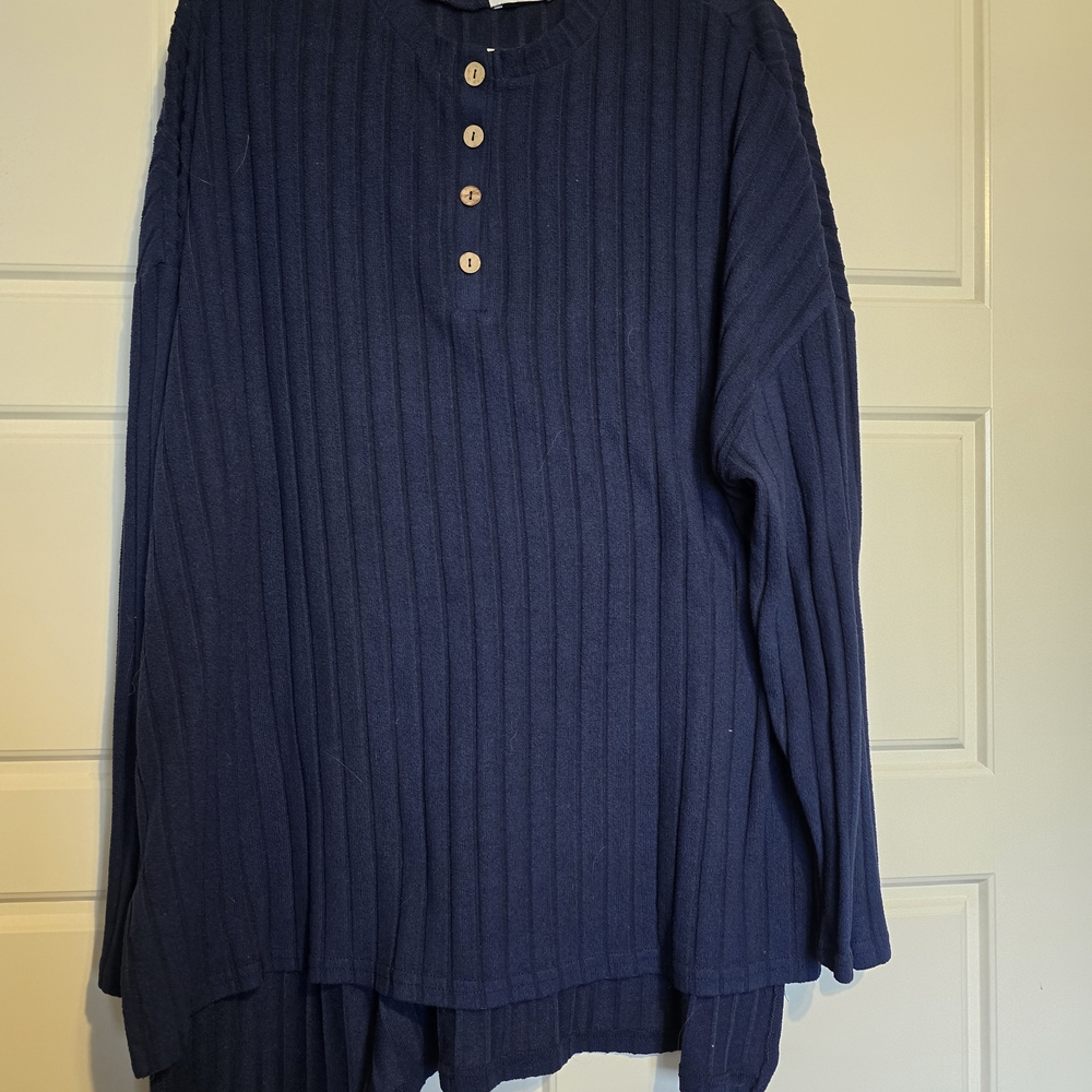 Navy Blue Ribbed Long Sleeve Top